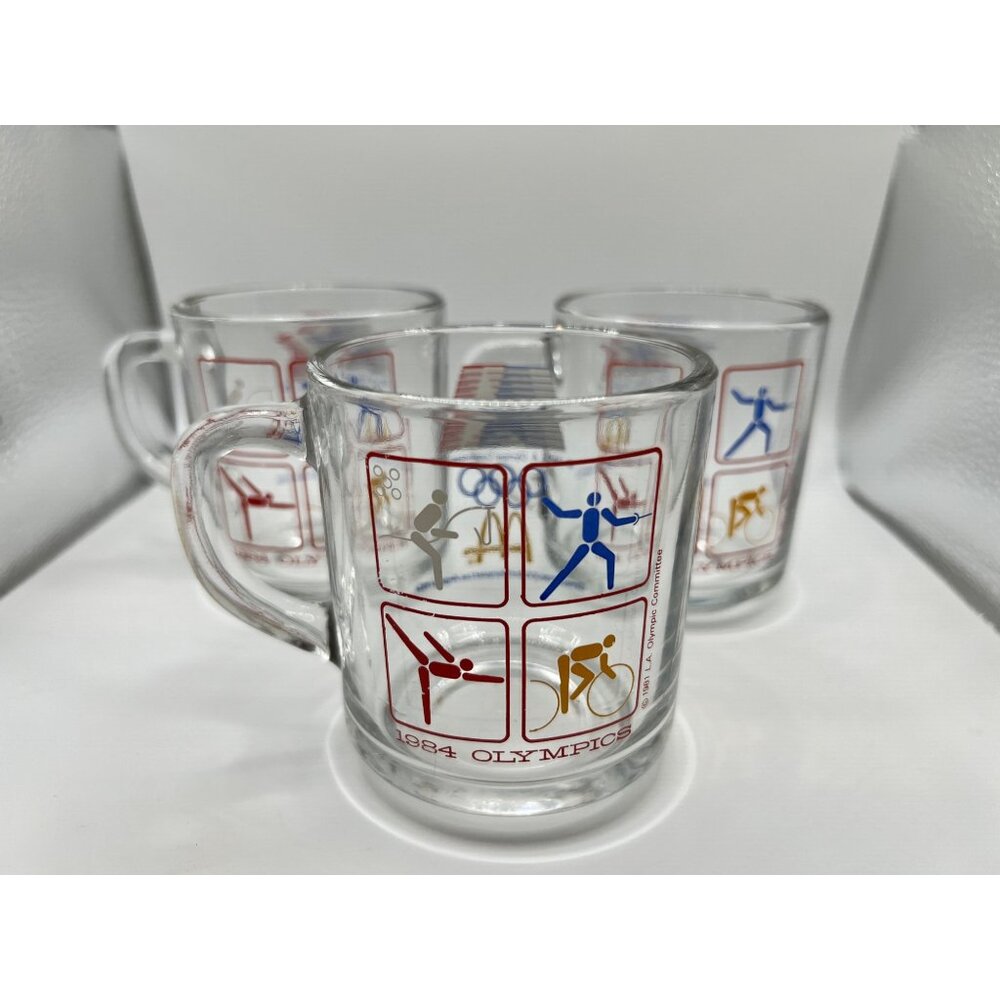 Set of 3 1984 Summer Olympics Los Angeles CA McDonald's Clear Glass Coffee Mugs